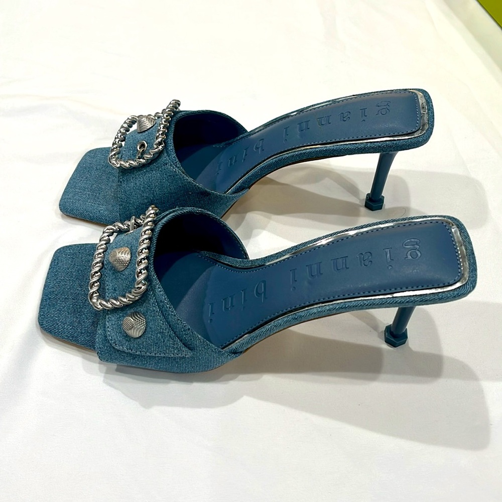 Gianni Bini Blue Denim Mules with Decorative Buckle (8)